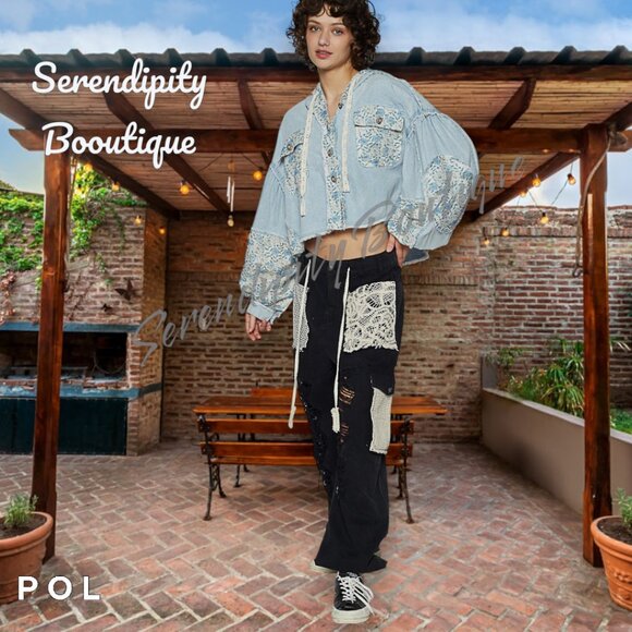 POL Perfect Hoodie Lightweight Denim Twill Button Up Baggy Drop Shoulder Jacket - Picture 6 of 11